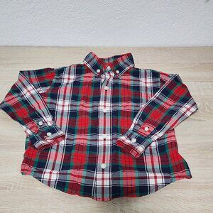 Janie And Jack Kids Red Blue Plaid Long Sleeve Button-Down Shirt Size 3T